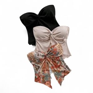 Elegant Women's Strapless Tops - Black, Cream, Floral